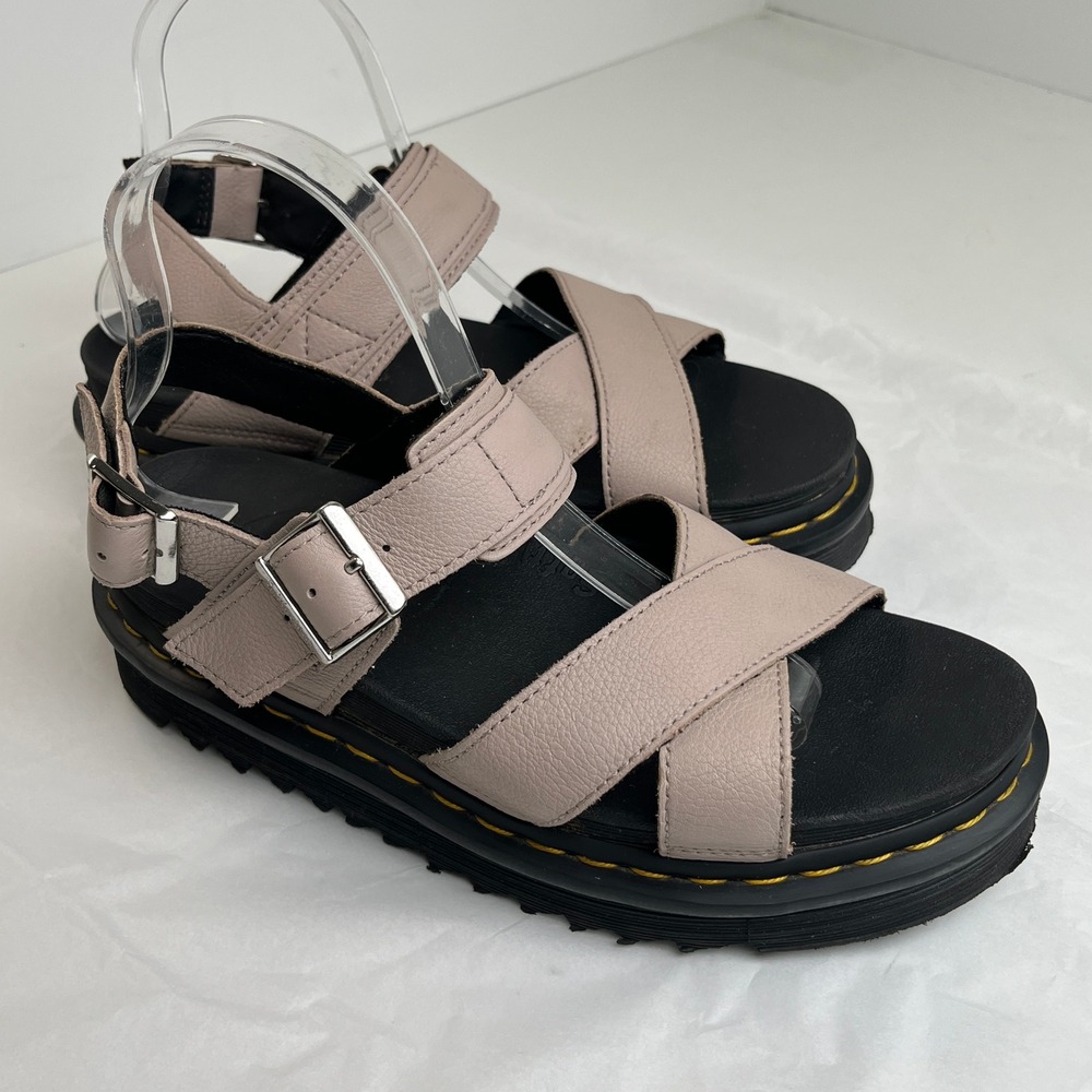 Dr Martens Voss II Womens 8 Taupe Leather Platform Sandals Buckle Strappy Chunky